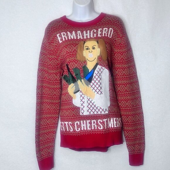 Unisex Ugly Christmas Sweater ERMAHGERD ERTS CHERSTMERS by Alex Stevens - Size M - Picture 3 of 15
